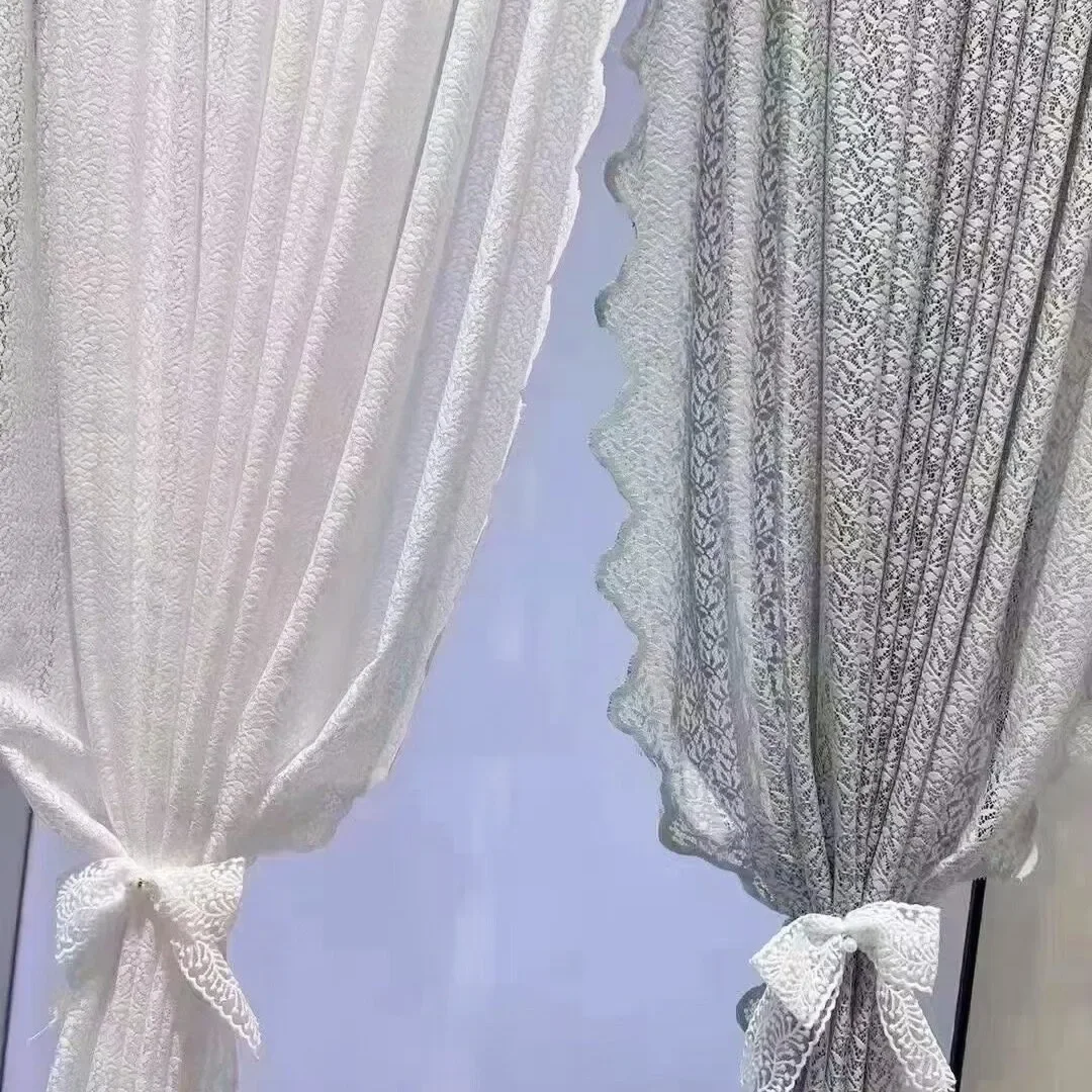 Vintage Lace White Gauze Curtains No Punch Telescopic Rod Installation Partition Curtains for Bedroom Finished Curtains