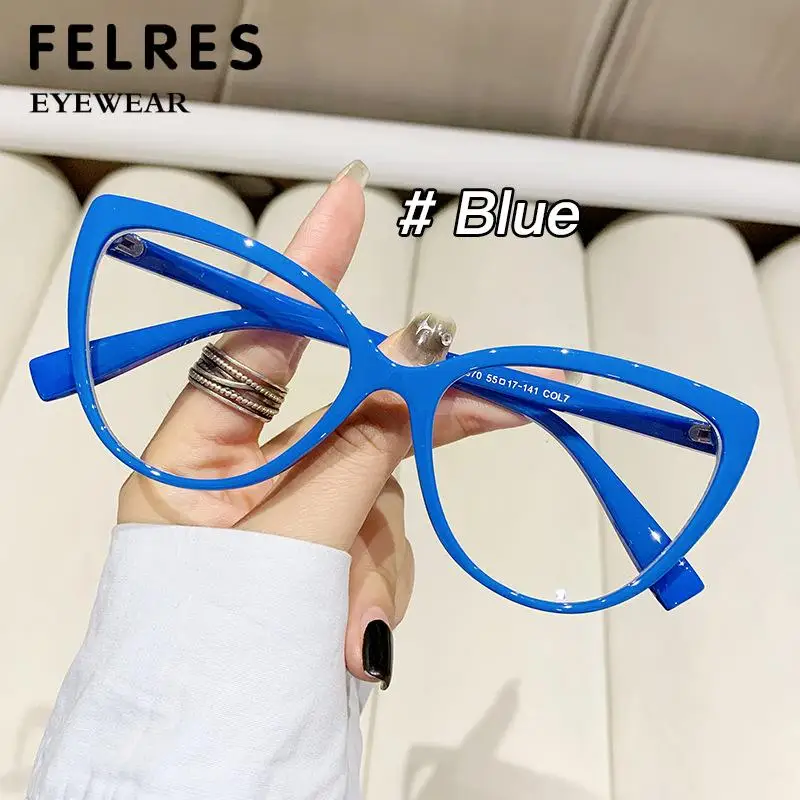 Ultralight Anti Blue Light Cat Eye Reading Glasses Women Antifatigue Presbyopia Eyeglasses Transparent Fashion Eyewear FELRES