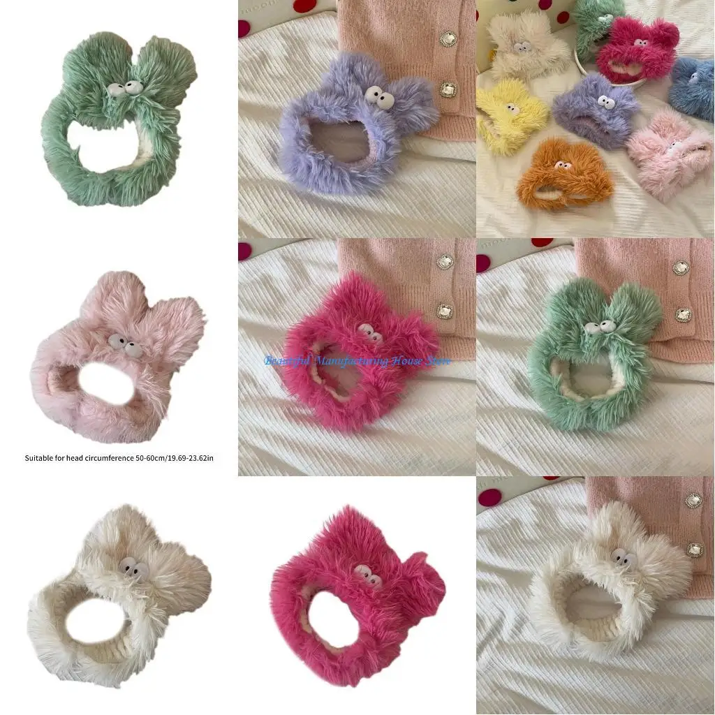 

E56A Big Eyes Hair Band High Elastic Big Soft Coral Fleece Makeup Headbands