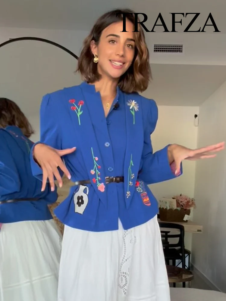 

HH женское осеннее модное пальто с круглым вырезом и длинными рукавами, вышитое пальто, женская элегантная повседневная куртка с карманами, украшенная High Street