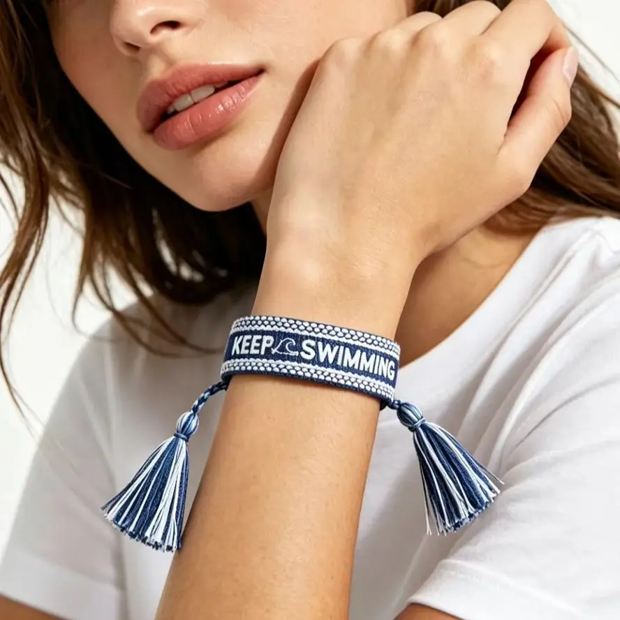 Handmade Woven Bracelets Adjustable Tassel Bracelets with Embroidery Lettering Gift Freebies for concert