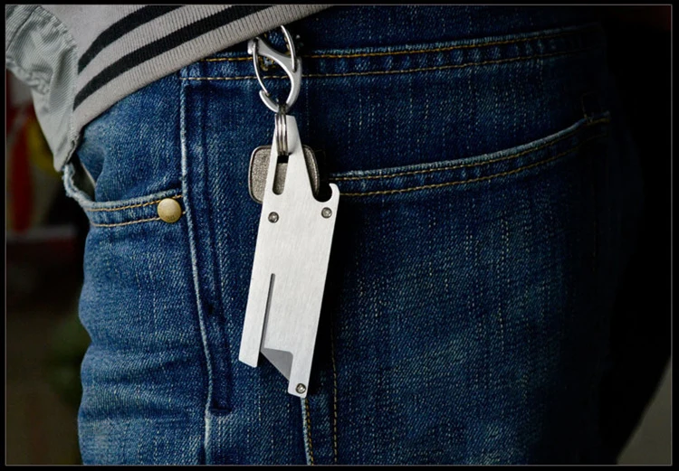 Push-Pull-Messer aus Edelstahl mit austauschbarer Klinge, multifunktionaler Flaschenöffner, Schraubendreher, EDC Express Box Knife Surviva – Detail 7