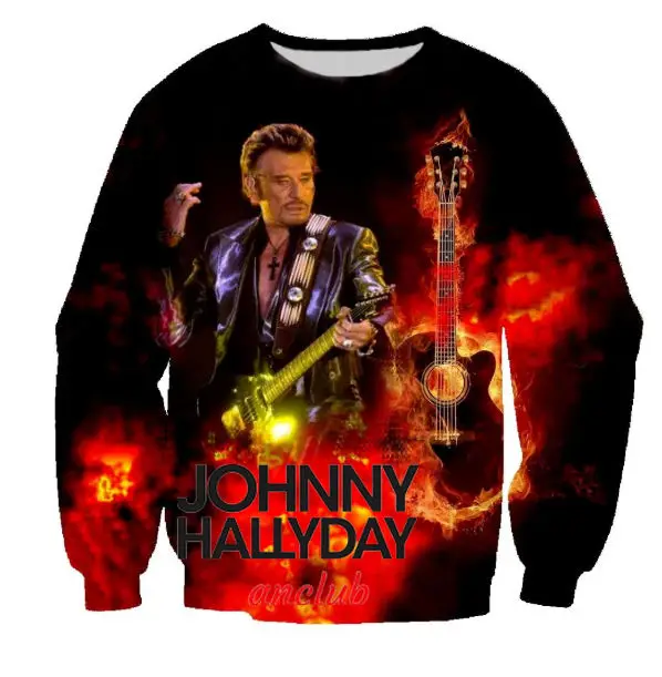 2025 New Popular Singer Johnny Hallyday 3D Print Long Sleeve Crew Neck T-shirt Men Women Fashion Tops Tees Rock Band T Shirt Fan