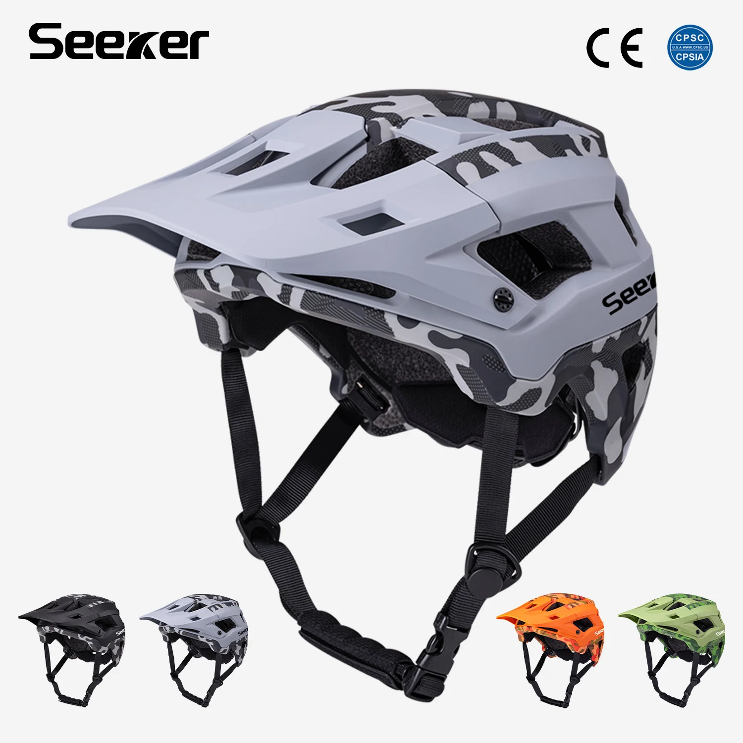 SeekerCamouflage Mountain Bike Helmet, One-Piece Comfortable Lightweight Road Bike Helmet, Impact-Resistant Off-Road Bike Helmet