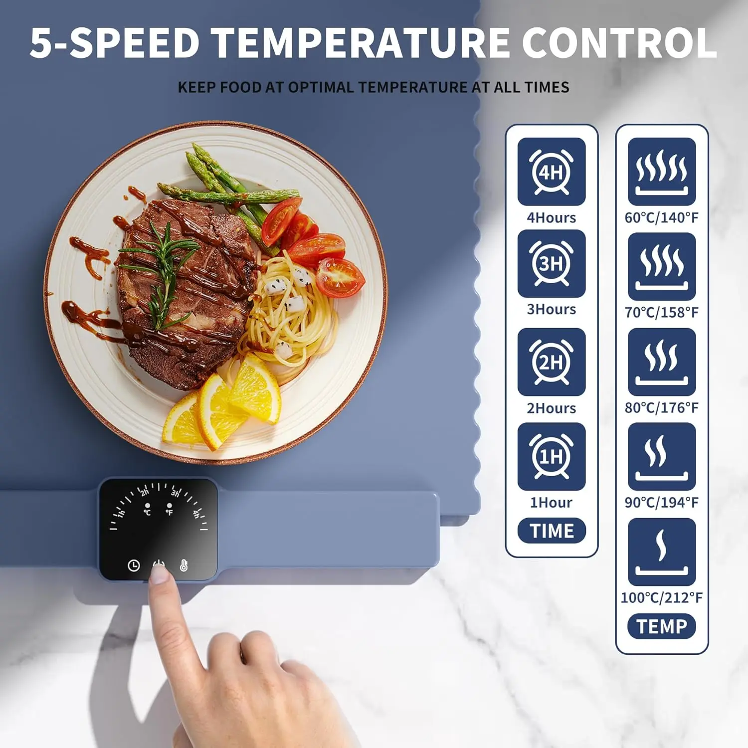 Warming Mat For Food - Portable Silicone Electric Warming Tray With 5 Level Temperature And 4 Hours Timer,Extra Large