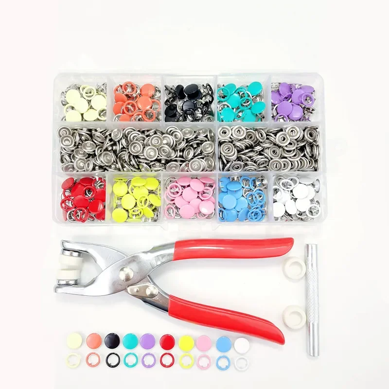 

Plier Tool 100/200 Set 10 Color Metal Sewing Buttons Hollow/Solid Prong Press Studs Snap Fasteners for Installing Clothes Bags