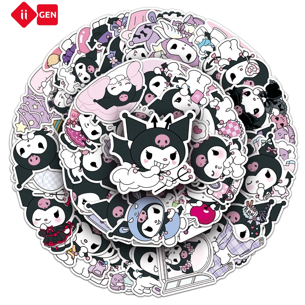 

50 шт. Iigen Kawaii Sanrio Kuromi черный кролик наклейки для ноутбука скейтборд гитара чемодан мотоцикл водостойкая наклейка наклейки