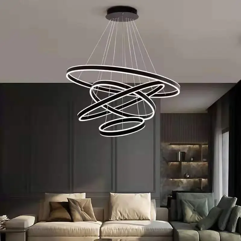 New Modern LED Chandelier Aluminum Ring Circle Ceiling Hanging for Living Dining Room Decoration Maison Cafe Hotel Loft Fixture