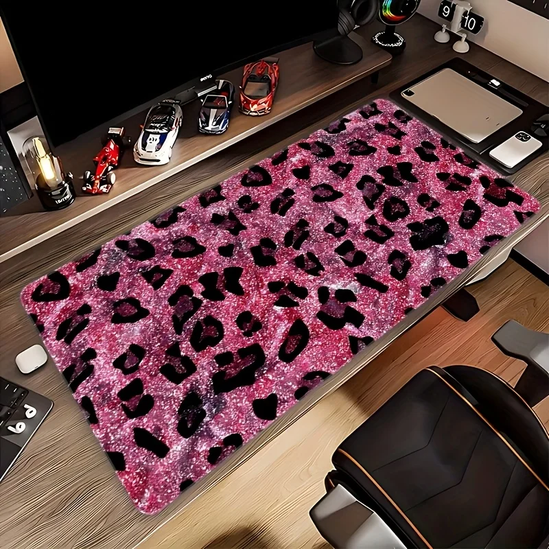 

Pink leopard print Mouse Pad Desk Mat High quality material, Non-Slip Rubber Base，Precision Stitched Edges，Durable & Waterproof