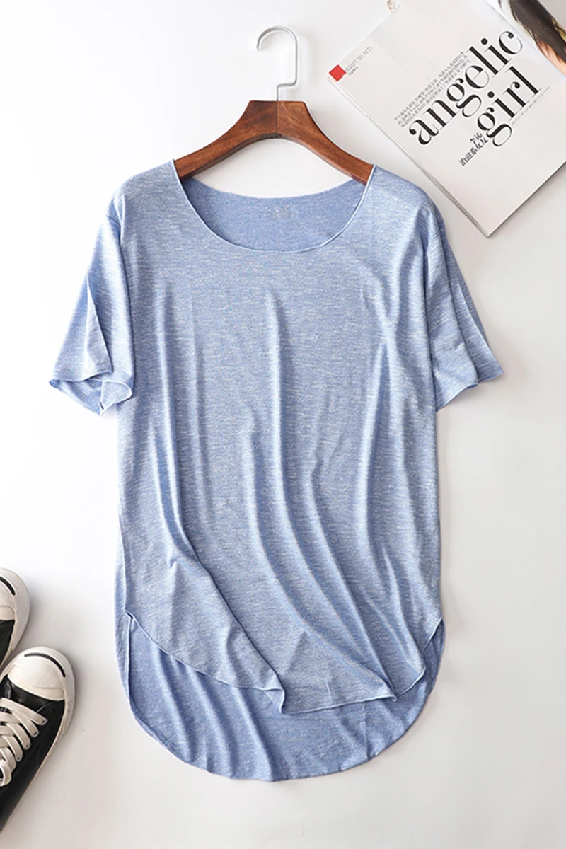 Lose Damen ort Sve T-Shirt Sommer Übergröße Schlankheits Vielseitig f Sve Farbe Baumwolle Modal rund Ne Pendeln Sle