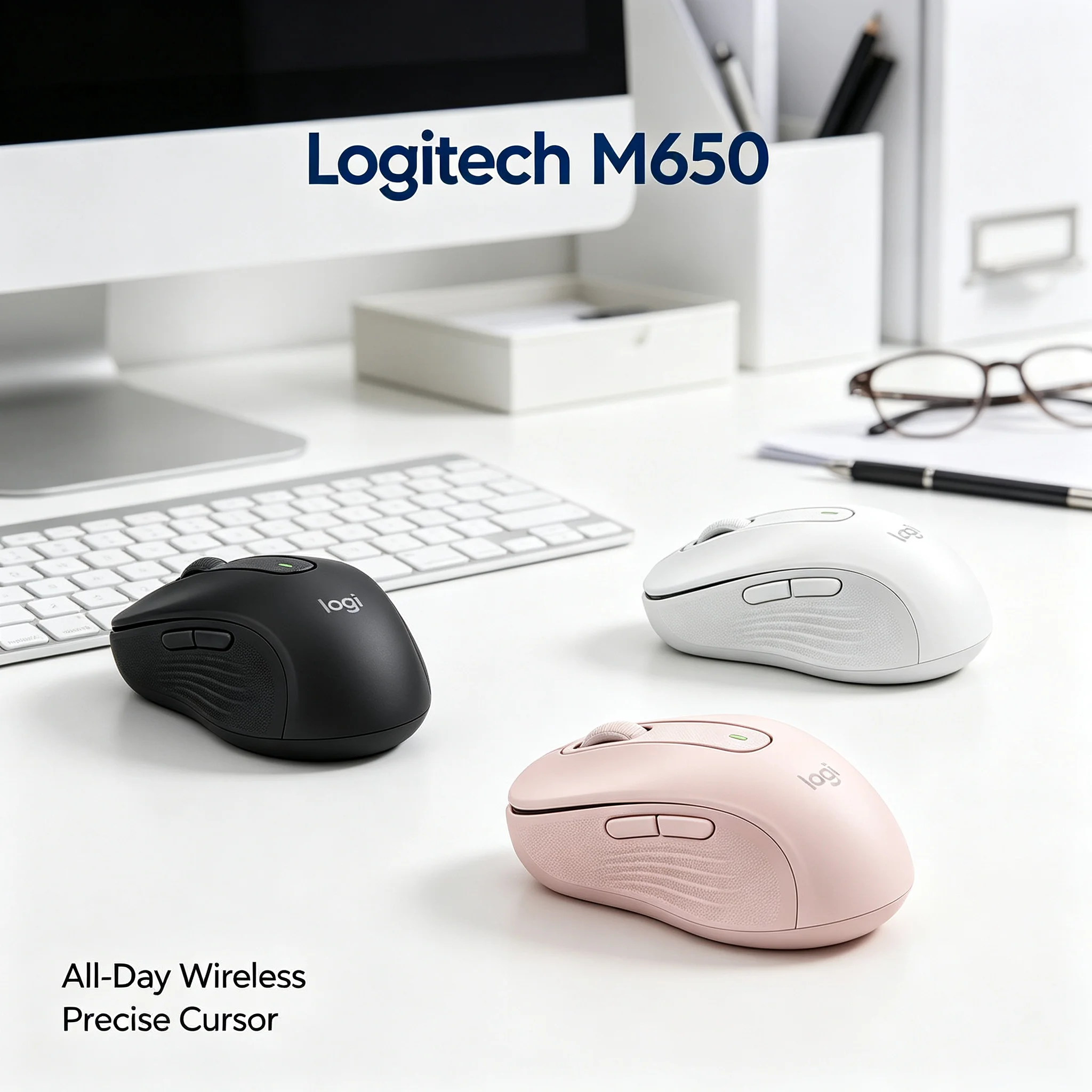 Logitech M650 Silent Wireless Office Mouse 24 Months Battery Life Customizable Side Buttons Multi Device Desktop