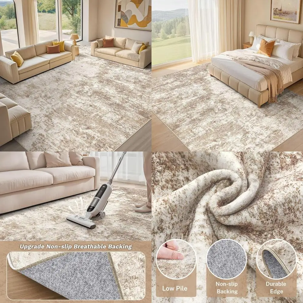 

Abstract 9x12 Rug - Large Soft Foldable Non-Slip Washable Neutral Modern Low Pile Carpet for Living Room and Nursery