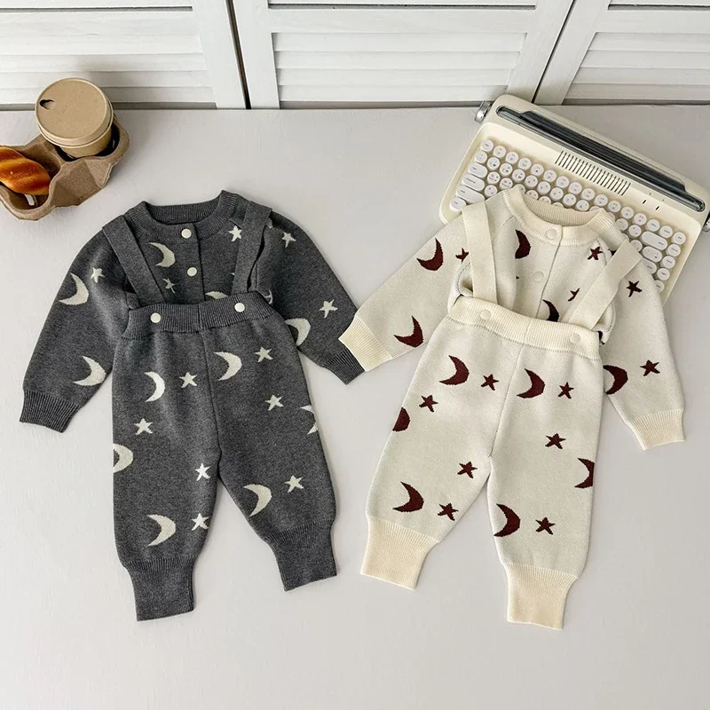 2025 New Autumn 0-3Yrs Baby Clothing Suit Long Sleeved Knit Printing Cardigan+Jumpsuit Toddler Baby Girl Boys Clothes Set