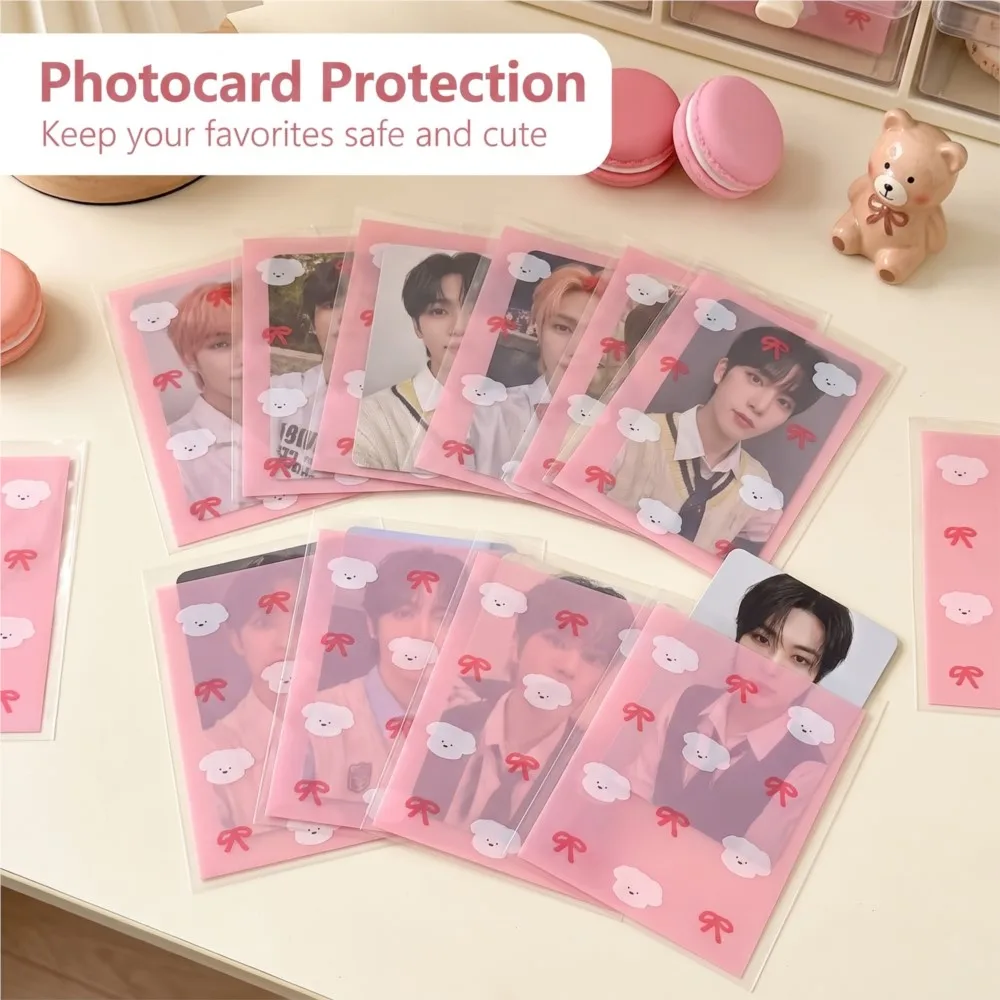 50pcs 8x10cm Kawaii Puppy Bow Pattern Transparent OPP Self Adhesive Sealing Bags Photo Card Badge Biscuit Gift Packaging Pouches