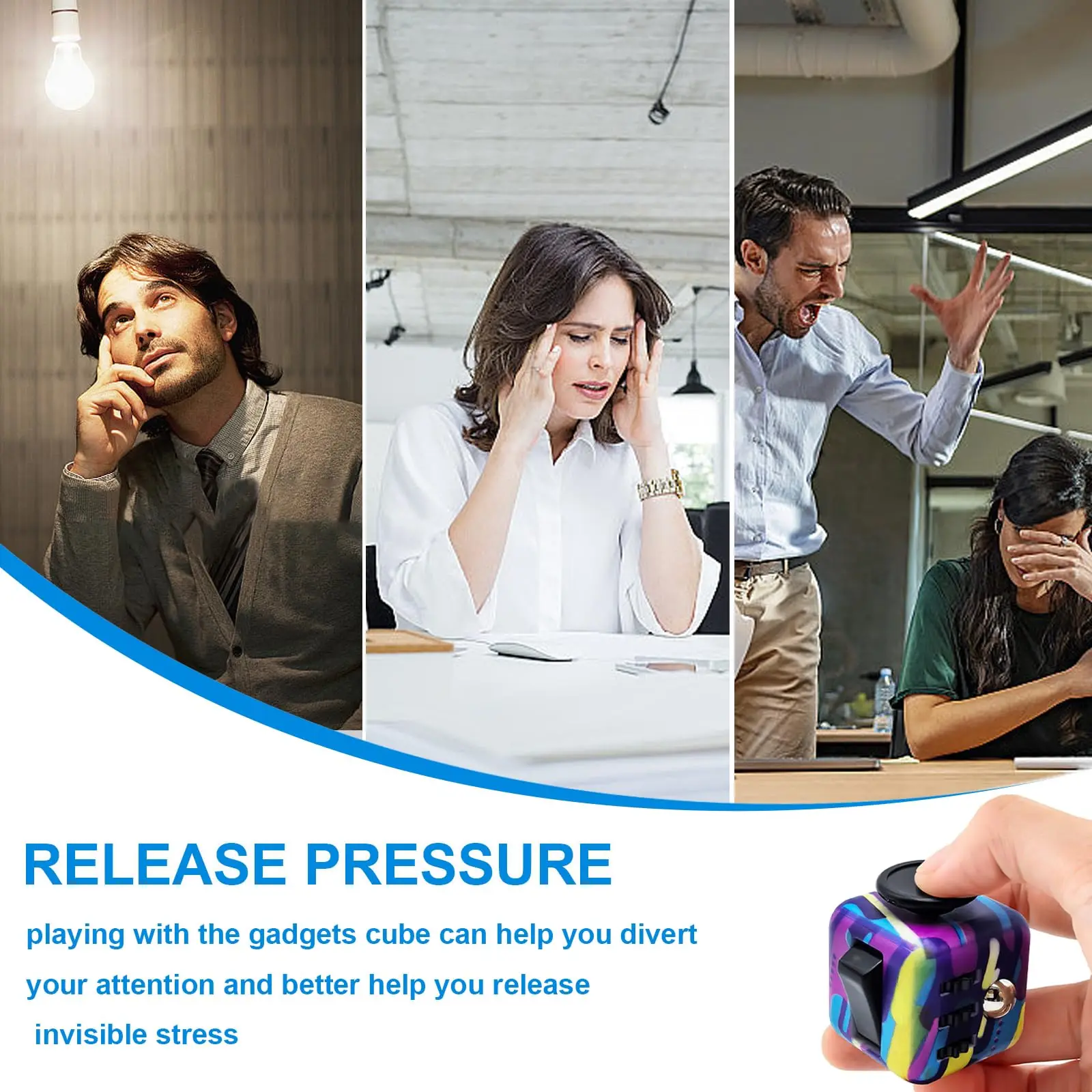 Kostka antystresowa 6w1, zabawka antystresowa 3,4 cm, 40 g - Spinner do ćwiczeń dłoni, narzędzie dekompresyjne dla osób z ADHD, autyzmem, lękami i stresem, dla dzieci i dorosłych.