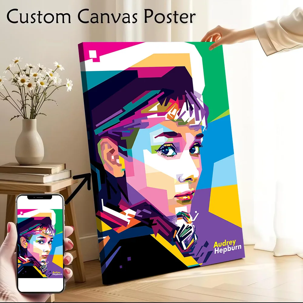 Audrey Hepburn WPAP Poster Canvas Wall Art Custom Photo Print Modern Painting for Fans Bedroom Man's Room Decoration Wand Deko