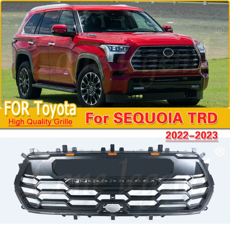 Car Front Racing Facelift Mesh Grille For Toyota Sequoia Trd 2022-2023 ABS Front grille trim accessories Air Intake Grille