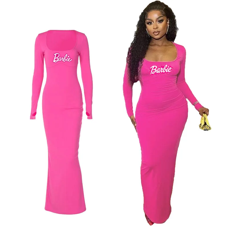 Sexy Fashionable Barbie Hip-Hugging Dress for Girls, High-Looking European American Solid Color Versatile Long Skirt for Women