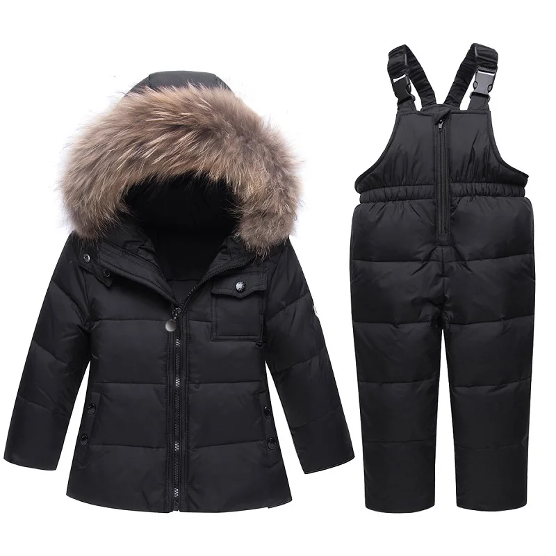 Winter Children Clothes Sets Thick Long-Sleeve Hooded Baby Boy Girl Down Jackets+Jumpsuit 2PCS Warm Outdoor Kids Snowcoat