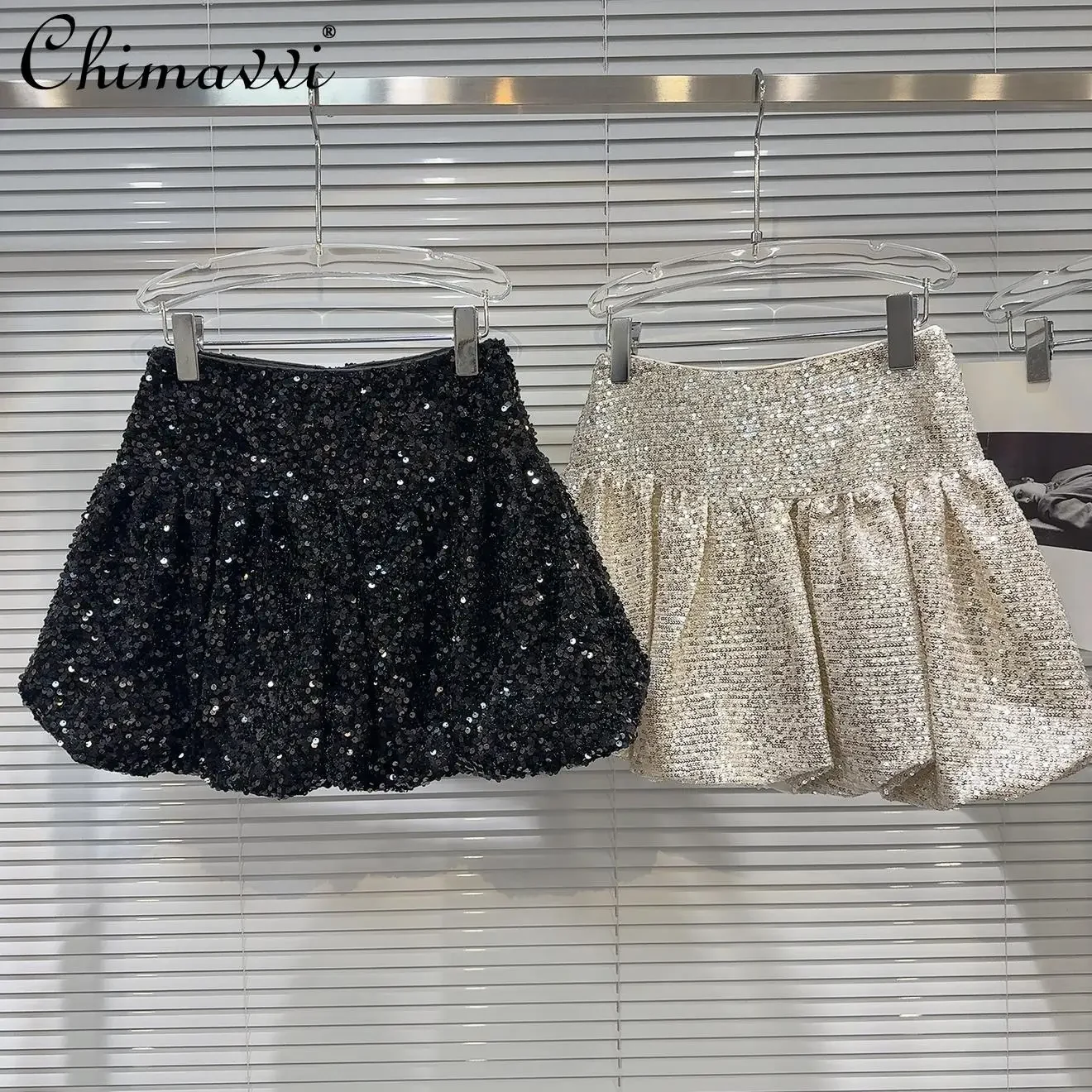 2024 Winter New Fashion Celebrity Shiny Sequined Skirt for Women's Heavy Elegant Versatile Bud Skirt Short Skirts for Women