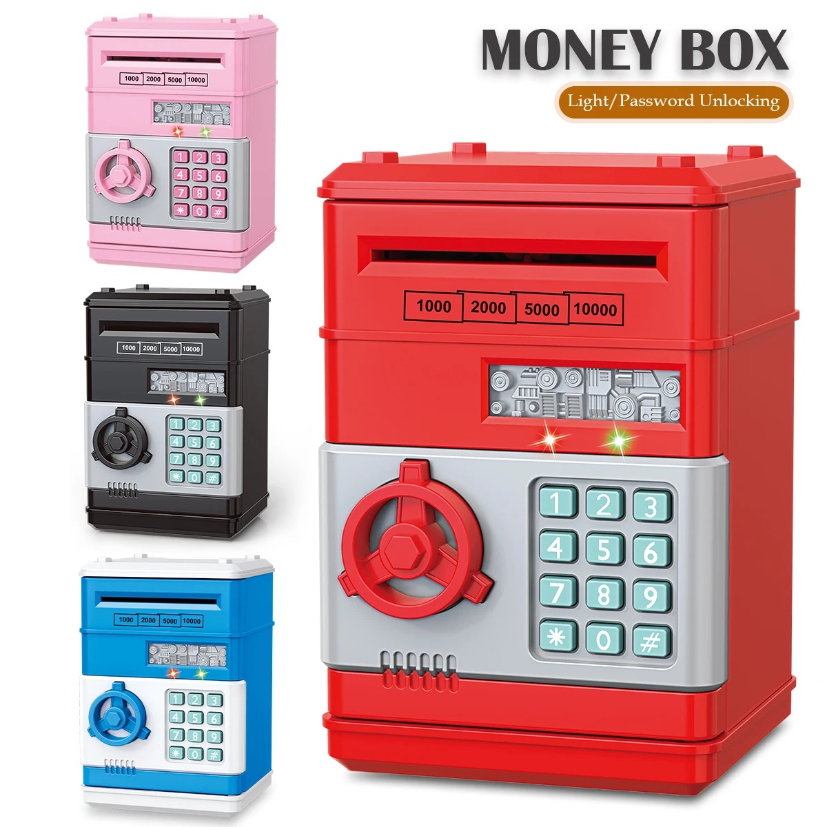 Jouets de tirelire de mot de passe électronique, boîte à monnaie d'économie d'ATM, boîte de monnaie en papier à défilement automatique, mot de passe d'empreinte digitale, déverrouillage des cadeaux pour enfants