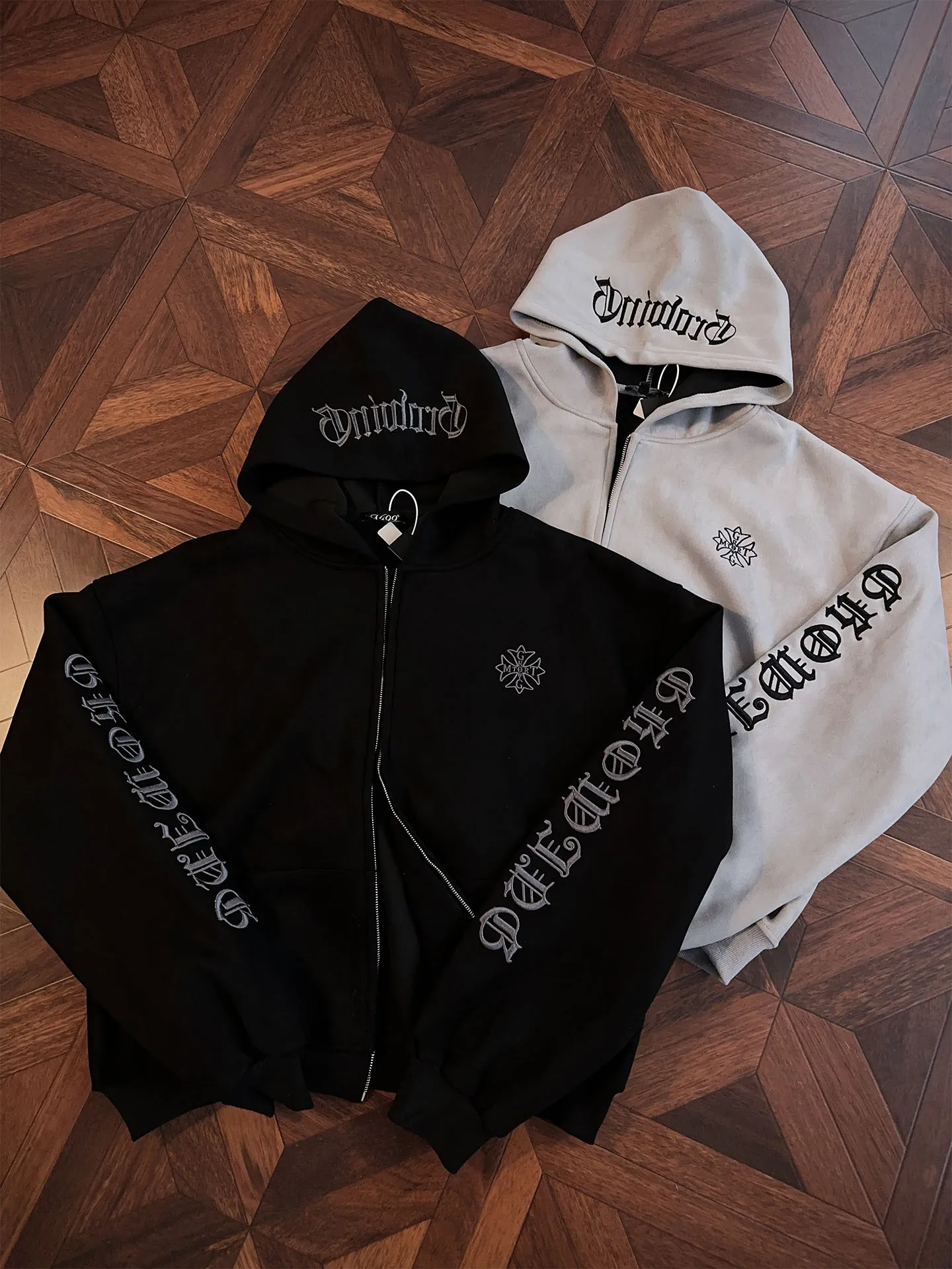 Gothic Embroidered Suede Fleece Hoodie Jacket Men's Dark Style Autumnal American Open Cardigan Coat for Men And Women