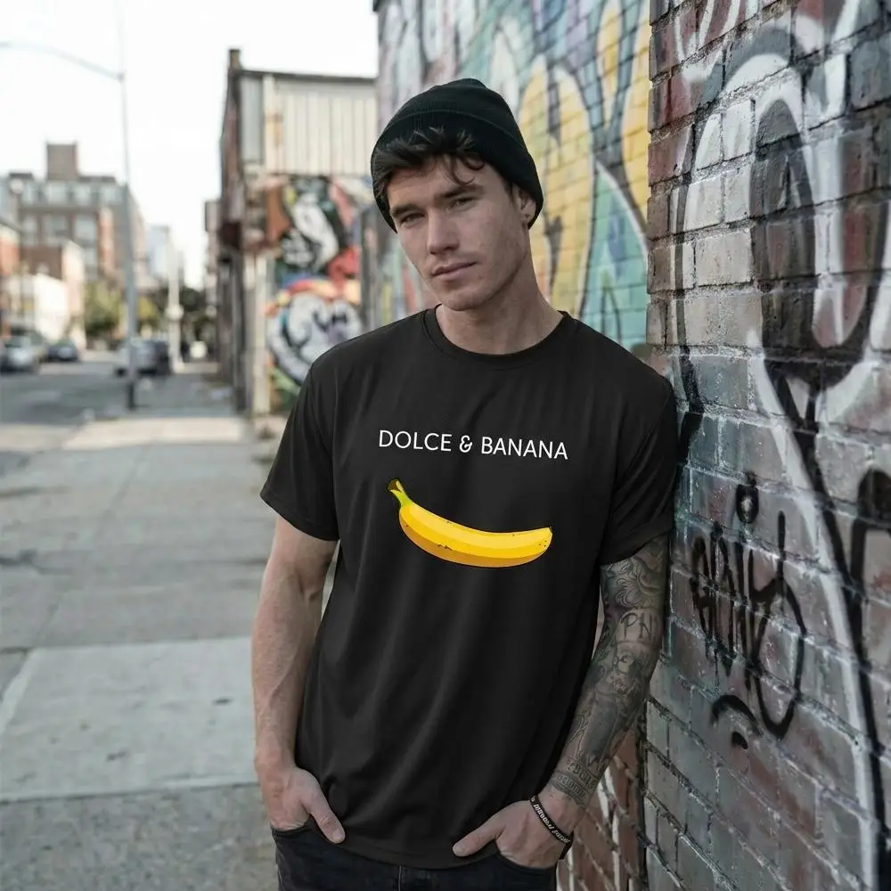 

Funny Yellow Banana Print Man T-shirt Summer Street Hip Hop Trendy Short-Sleeve Tee Couple's Breathable Casual Crew Neck Top