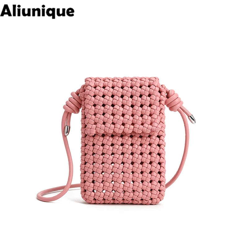Aliunique Fashion Women's Woven Bags Mini Phone Bag 2026 New Hot Small Volume Woven Crossbody Bag PU Shoulder Bag