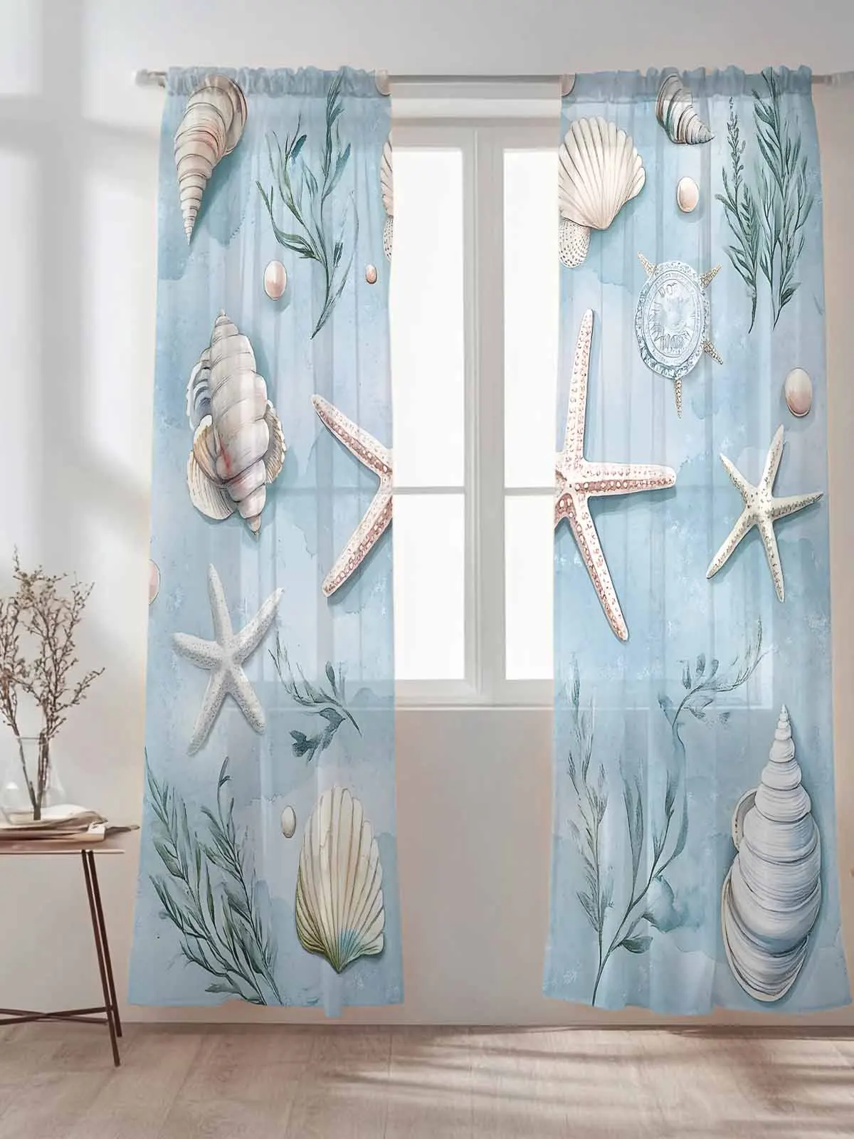 

Прозрачные тюлевые шторы с синим океаном и морской звездой для спальни, гостиной, вуаль, занавески для детей, оконные шторы из органзы