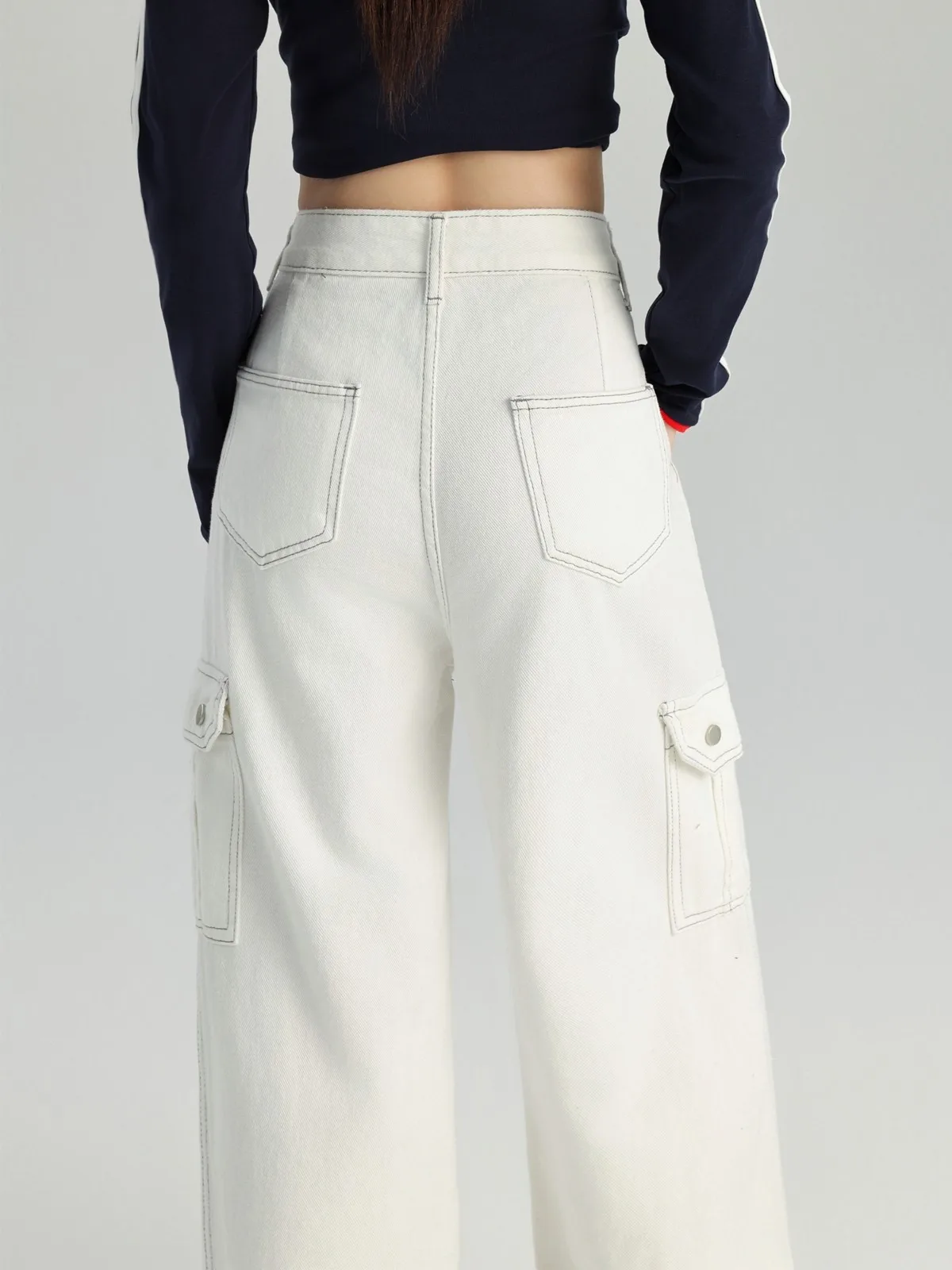 Zhisilao-pantalones vaqueros rectos de pierna ancha para mujer, Vintage, blanco, Cargo, hasta el suelo, ropa de calle, 2024