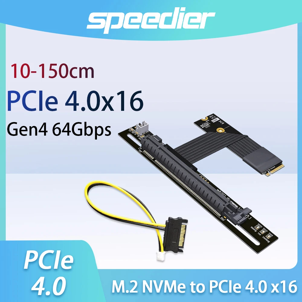 PCIe 4.0 M.2 NGFF M‑Key To PCIE X16 GPU Riser Cable 64Gbps Foldable Ribbon Desktop Gaming PC Graphics Card Vertical Installation