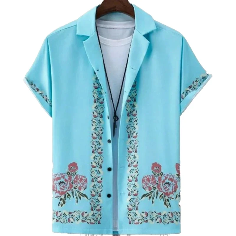 Retro New Chinese Peony Floral Short Sleeved Shirt for Men's Casual Light Mature Style Fake Versatile Flower Shirt