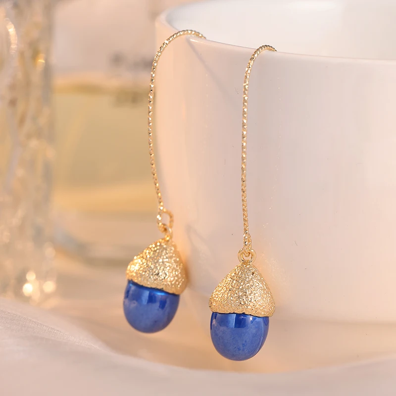 Retro Acorn Shaped Hanging Earrings Inlay Multi Color Gemstone Pendant Earrings For Women Daily Casual Jewelry Accessory view 2