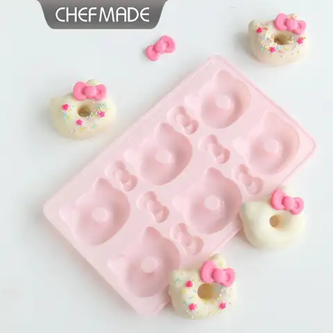 CHEFMADE  Silicone Doughnut Baking Mould, HelloKitty 6-Cavity Donut Pan for Muffins, Cakes & Biscuits, Baking Supplies