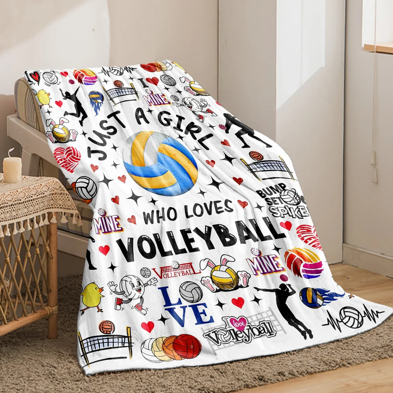 Volleyball Print Flannel Blanket Soft Plush Gift Female Volleyball Enthusiasts Sofa Bed Decor Warm Flannel Throw Blanket