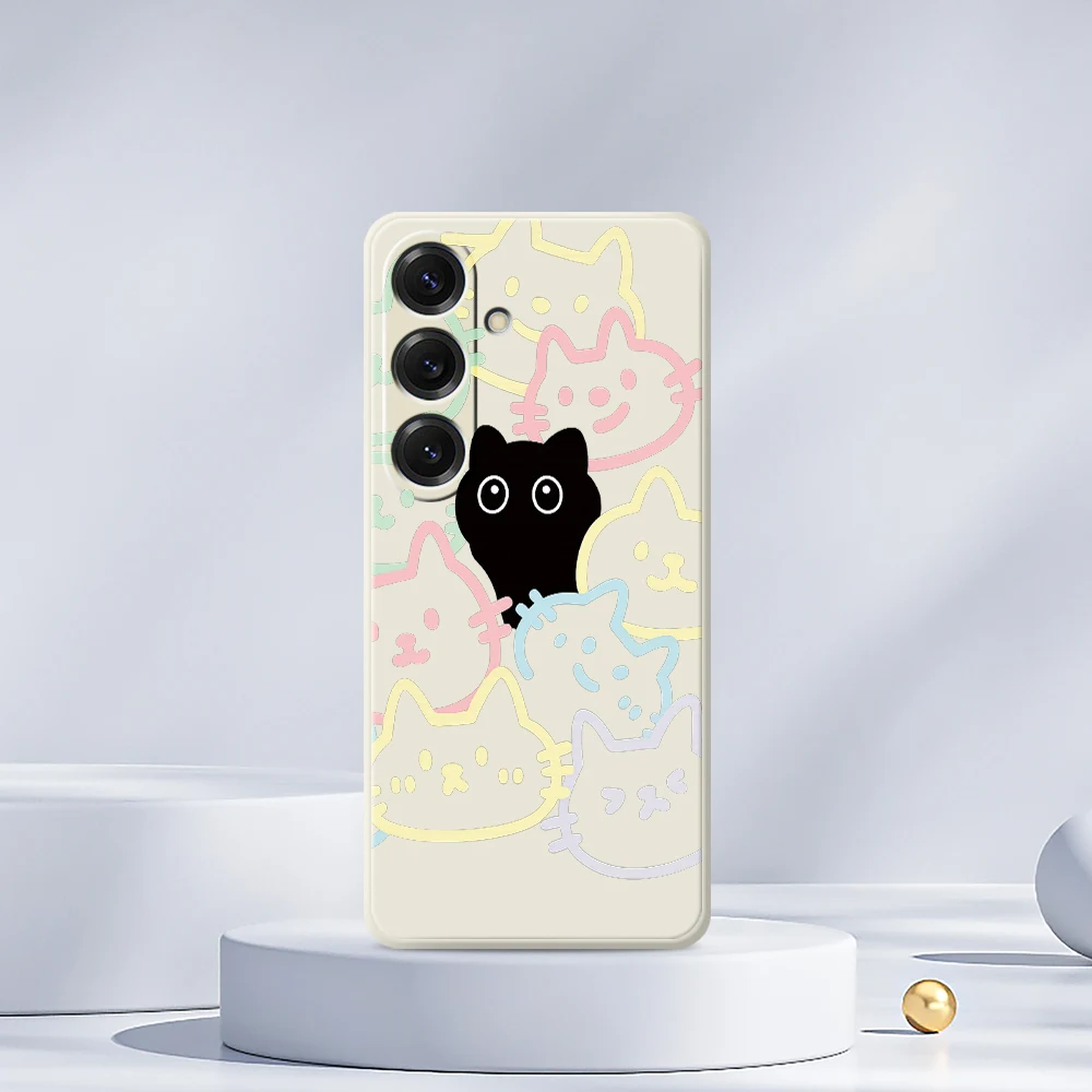 Cute Black Cat Pattern Phone Case For Samsung Galaxy S25 S24 S23 S22 S20 Ultra Plus S20FE S21FE S23FE S24 FE S10 Plus Soft Cover