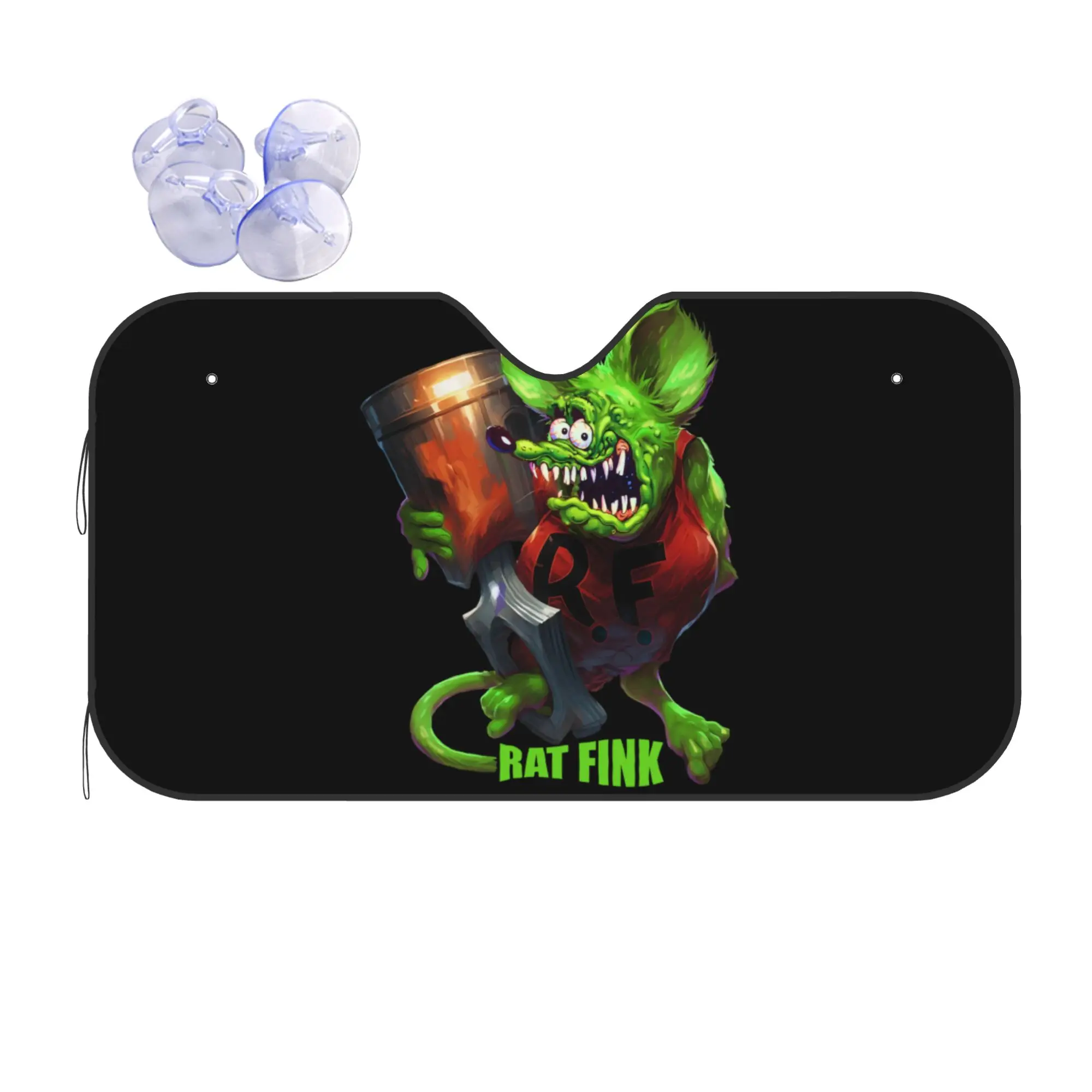 Funny Rat Fink Animation Cartoon Car Front Windshield Sun Visor Heat Insulation UV Protection Portable Aluminum Foil Auto Visor