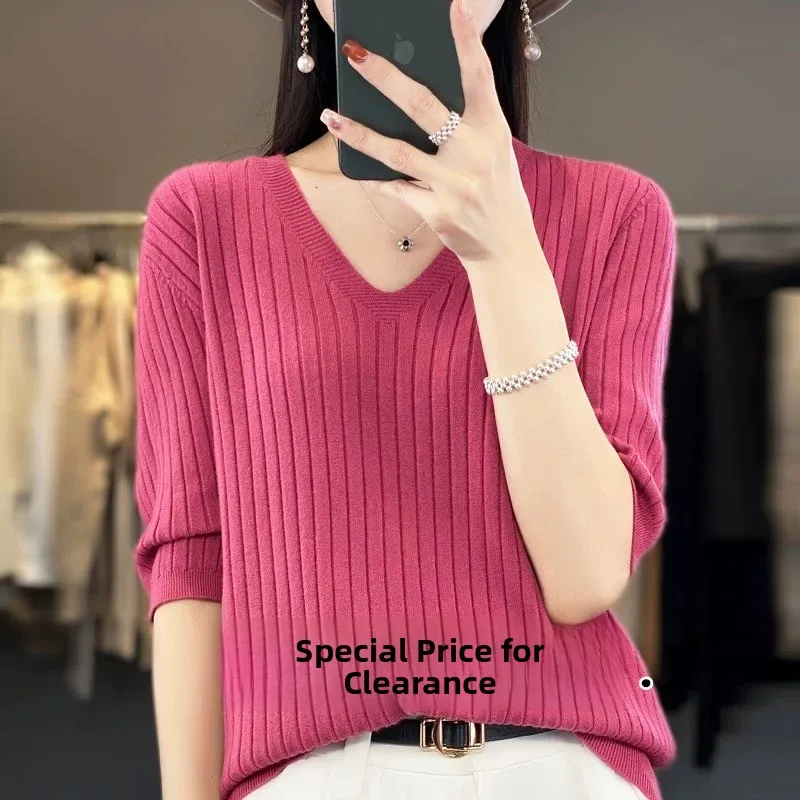 

Loose Wool Knit Sweater V-Ne Svel Top for Women Spring Autumn Summer New Sle Casual Comfortable Slimming Base irt