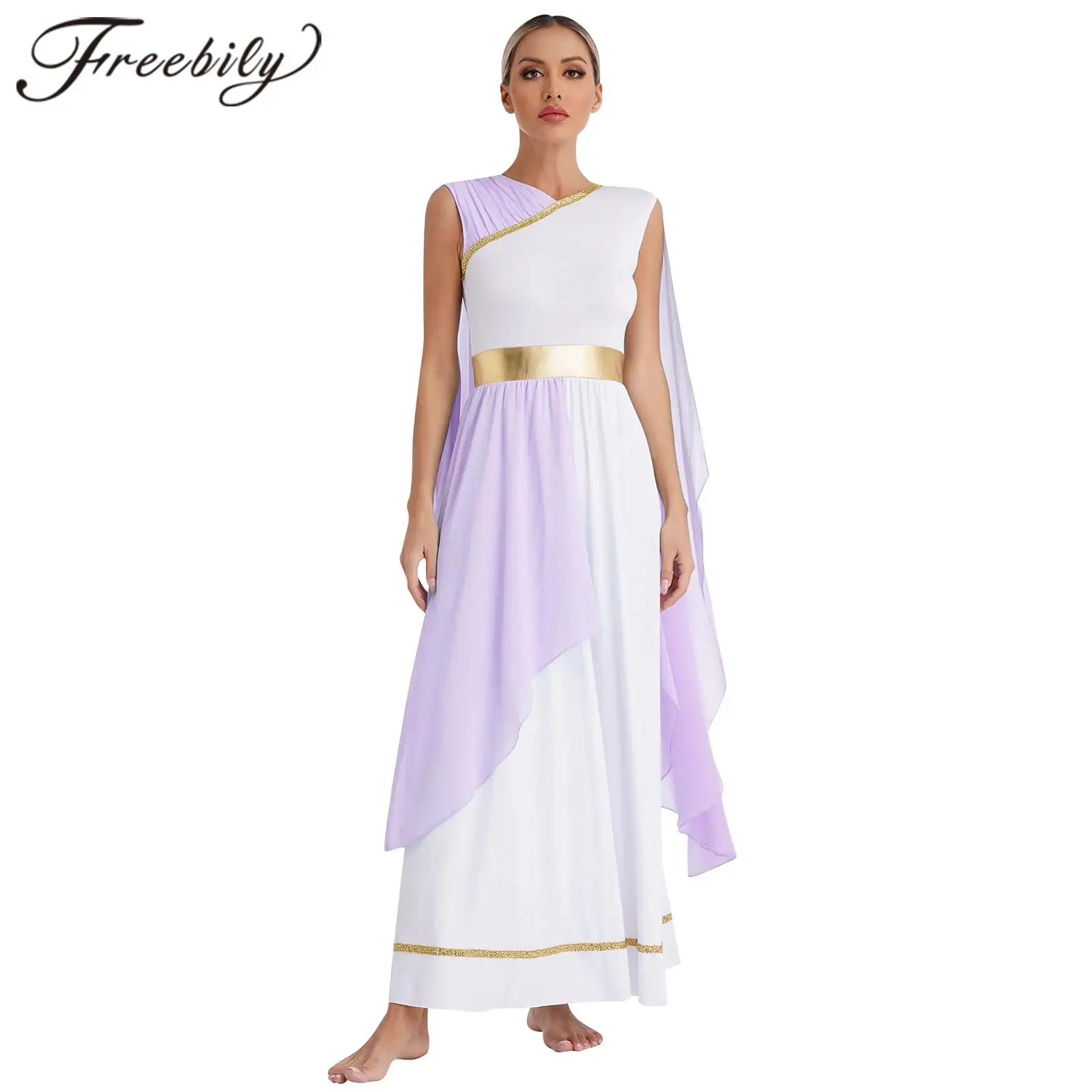 Womens Ancient Greek God Toga Gown Goddness Cosplay Costume Deity Athenian Roman Princess Long Dress Liturgical Dancing Robe