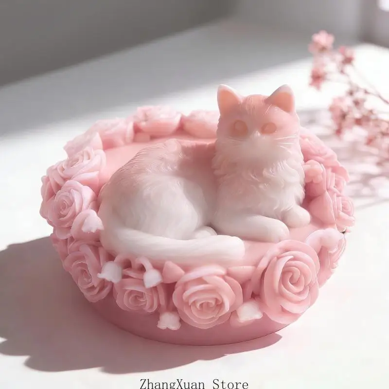 Rose Puss Form Kerze Silikonform spülmaschinenfest kreativ für Wachse schmilzt Seife Herstellung einzigartiger dekorativer – Detail 2