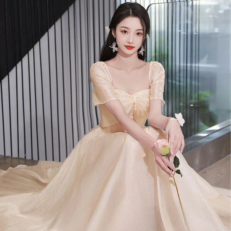 

PLUS SIZE Wedding Bridesmaid Team Cheongsam Dress Champagne Short Sleeve Qipao Fashion Dresses Female Evening Party Dress Gown