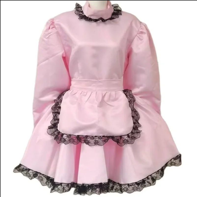 Adult Giant Baby Sexy Pink Satin Dress Sissy Makeup Ball Maid Gothic Role Playing Japanese Girl Dress Lockable Multi Color