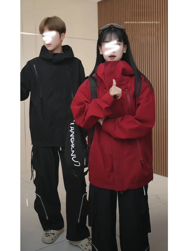 Red Wine Color American Functional Jacket Men's Autumn Three-Proof Outdoor Travel Climbing Suit Couple Matching Coat