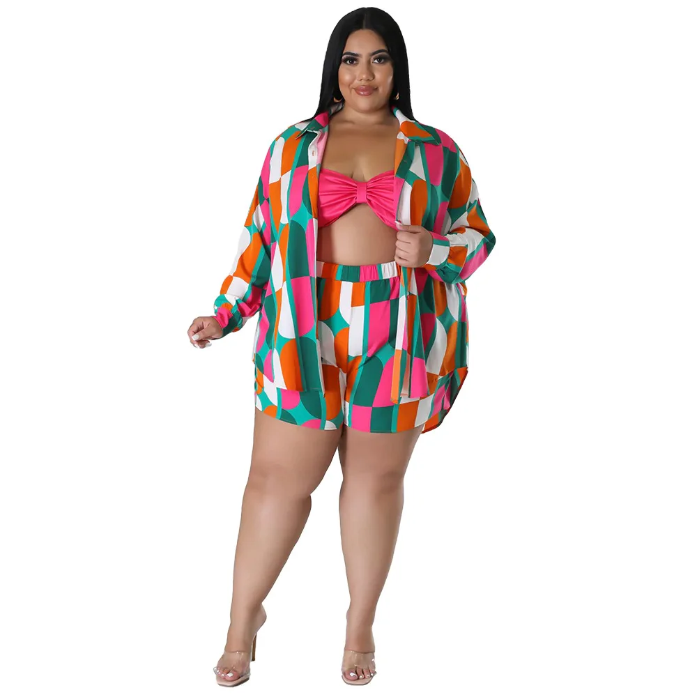 WSFEC-Conjunto de dos piezas de XL-5XL para mujer, ropa de manga larga con estampado de moda, trajes cortos informales sexys de tendencia de verano y otoño