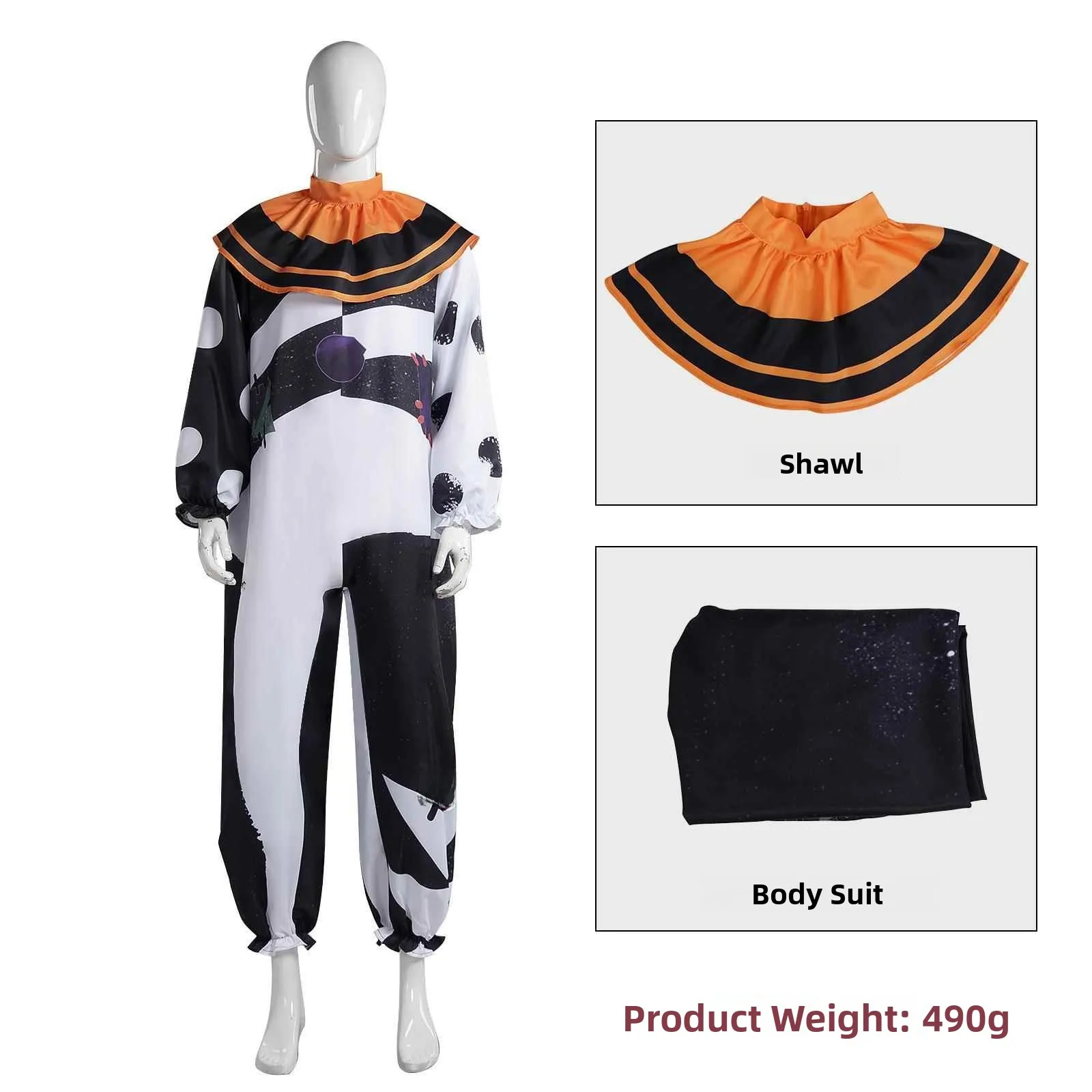 

Bla And White Clown Onesie Cosplay Costume Print Version Stage Performance Terror Role Suit loween Theme Ladies Faion