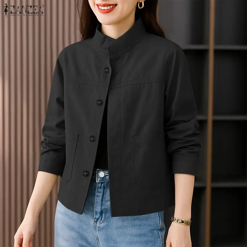 Zanzea camisa de escritório feminina outono cardigan moda manga longa blusa trabalho 2026 primavera sólido fino ajuste casacos feminino botão acima topos