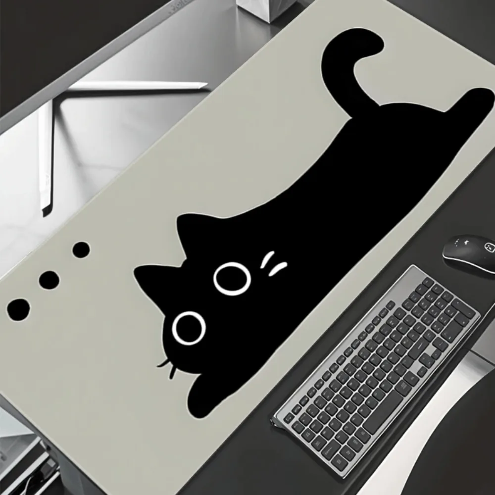 CIFBUY Large Mouse Pad Rubber Non Slip Gaming Desk Mat Funny Black Cat Stretching Pattern Art Office Laptop Keyboard Protector