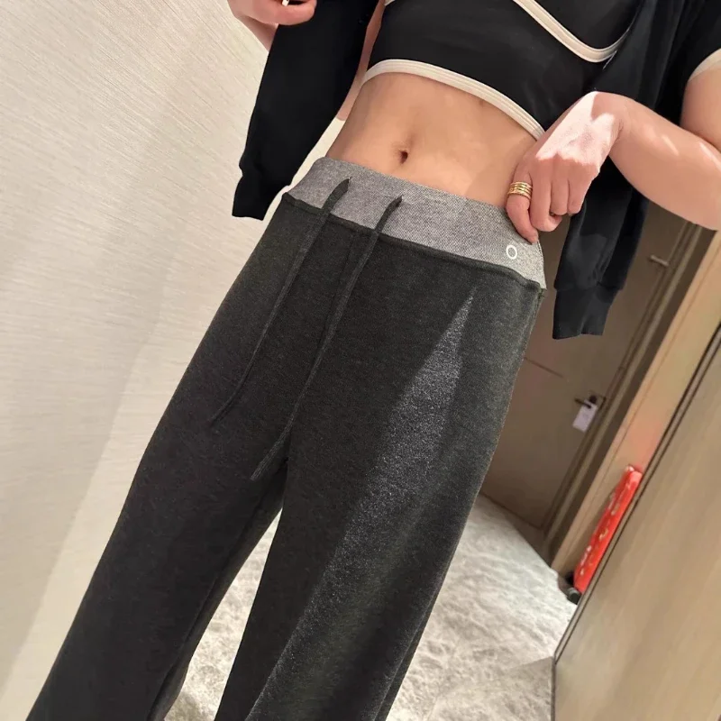 

High Waist Women's Comfortable Soft Dark Grey Drawstring Sweatpants Casual Loose Spring Yoga Straight Trousers