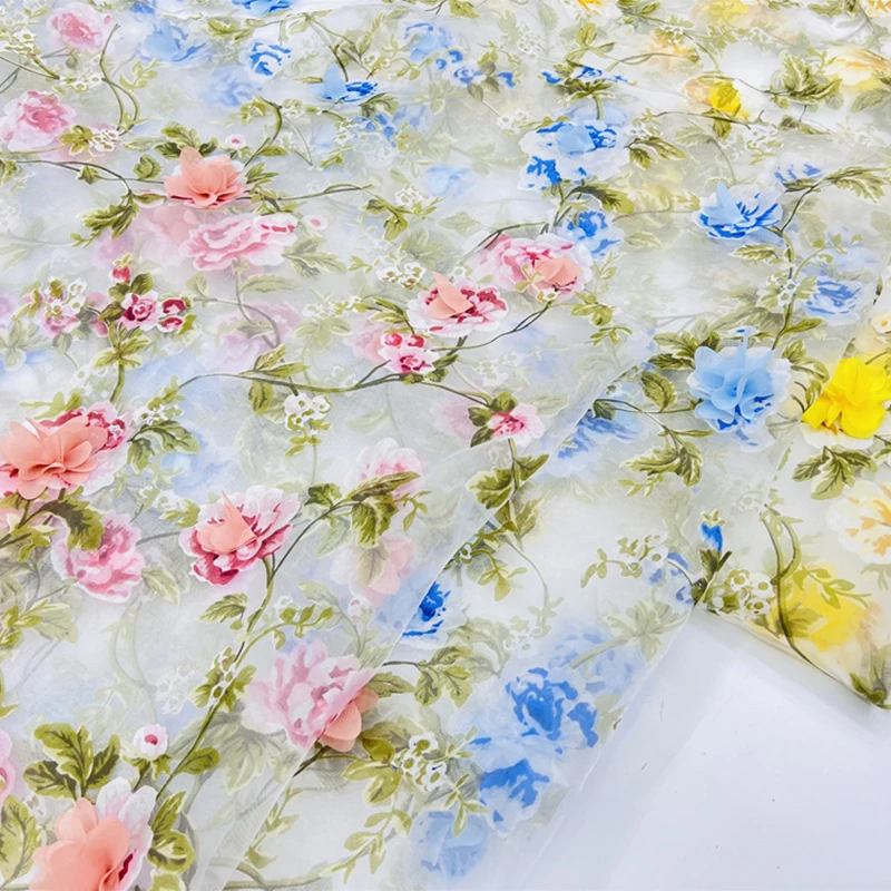 花柄刺繍ソフトチュール生地3dフラワーオーガンジーレース生地diy縫製ウェディングドレス写真撮影背景装飾