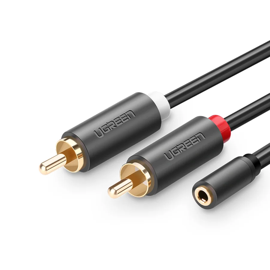 UGREEN 3.5mm Female to 2 RCA Male Cable Gold Plated Stereo RCA Auxiliary Audio Adapter Flexible Metal Shell RCA Y Cable